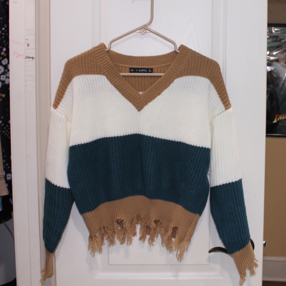 Striped, color block sweater